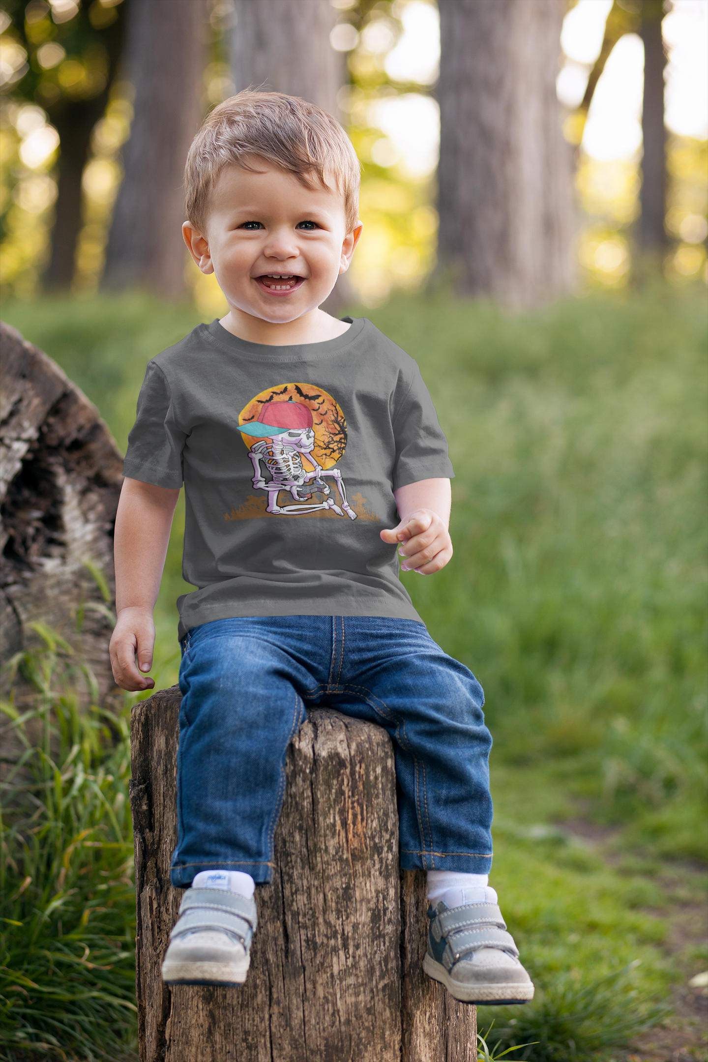 Spooky Skeleton with Colorful Cap Kids T-Shirt